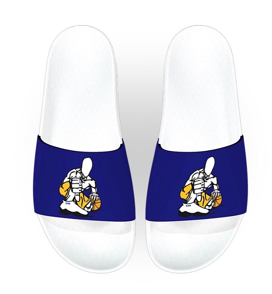 CUSTOMIZE - GZ WHITE-NAVY/ GOLD SLIDES