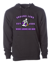 Load image into Gallery viewer, BLK GROUND ZERO PURPLE UNISEX MIDWEIGHT HOODED SWEATSHIRT
